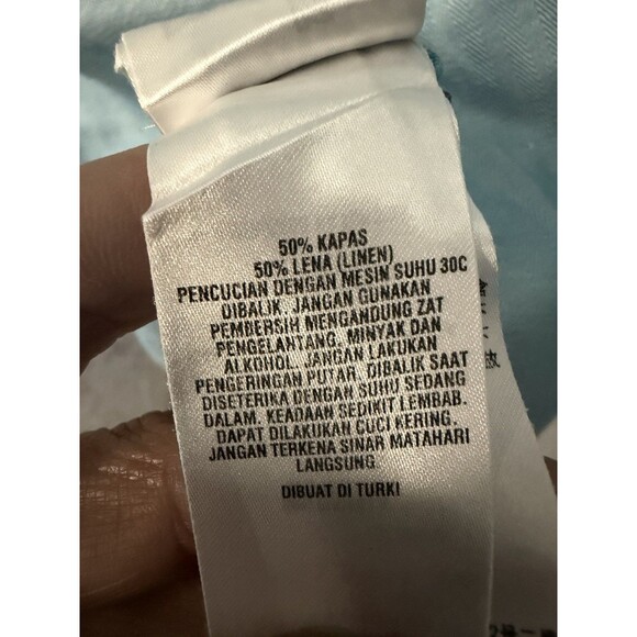 Ted Baker Mens Size 5 (LG) Blue Linen Cotton Button Up Long Sleeve Dress Shirt - Picture 6 of 9